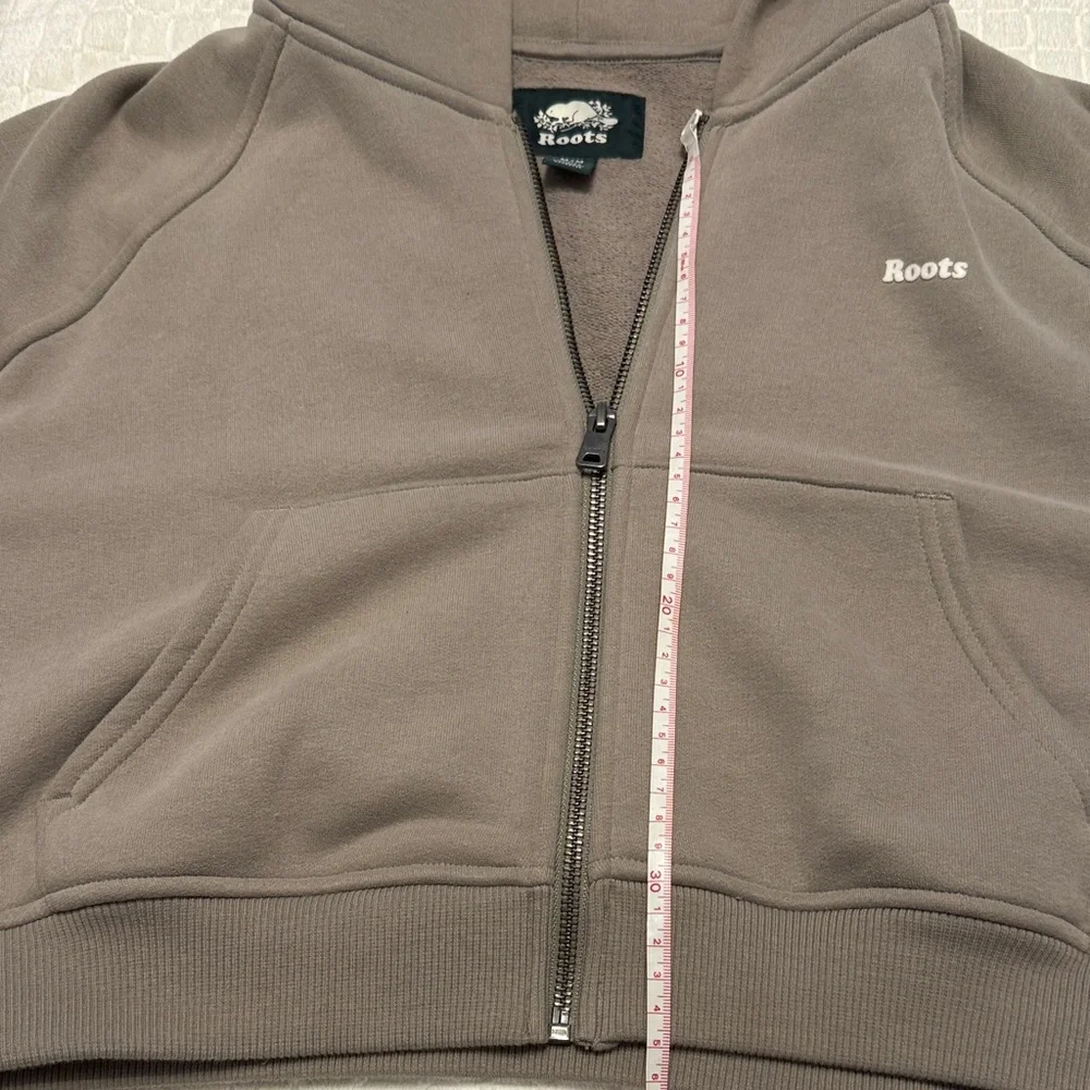 Roots Cropped Zip Hoodie in Taupe Brown/khaki/ - Picture 6 of 9